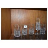 CUT GLASS SET OF 4 TUMBLERS & 1 FLUTE