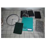 MEMO BOOKS AND A CLOCK