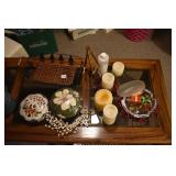 CANDLES; COVERED FLORAL BOXES WITH MATCHES; WIRE