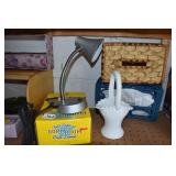 DESK LAMP MILK GLASS BASKET TISSUE HOLDERS