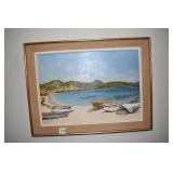 LILO PAINTED ON BOARD BOATS LAKE SIDE 16" X 21.5"