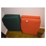 22" X 19" 2 RUST COLOR & 2 GREEN CUSHIONS TIE ON