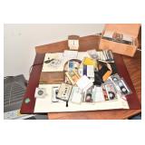 CASSETTES, CLOCK, DESK PAD, SONY PHONE, DESK LAMP