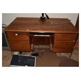 WALNUT DESK 53" W X 30" D - 5 DRAWER W/ 2 PULL