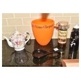 TEA POT, CLIEQUOT CHAMPAGNE BUCKET,
