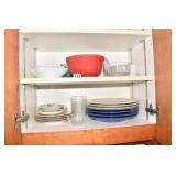 PYREX BOWL, PLATES SOME WITH CHIPS