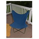 IRON VINTAGE SLING CHAIR W/ BLUE & A GOLD SEAT