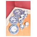 LARGE GROUP OF DISHES CANTON BLUE AND WHITE FULL