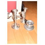 THREE PEWTER CANDLE HOLDERS