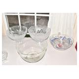 ORIENTAL BOWL, PEDESTAL GLASSES, TWO FLOWER VASES
