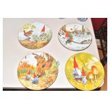 FOUR GNOME PLATES SIGNED