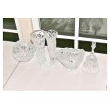 CRYSTAL BELL, ASHTRAY, BUD VASES