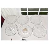SIX CLEAR GLASS CHERRY PLATES, PUMPKIN SALT AND