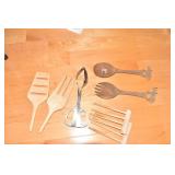WOOD RHINOS, SALAD TONGS, WOOD SALAD SET