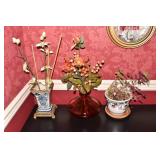 LIVE PLANT IN PORCELAIN POT, VASE WITH BERRIES,