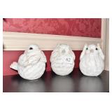GROUP OF THREE WHITE BIRDS HEAR NO EVIL, SPEAK NO