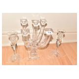 CRYSTAL FIVE ARM OPERA CANDLE HOLDER AND TWO