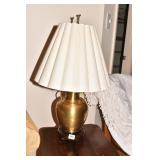 BRASS LAMP FLUTE SHADE, WOOD BASE, ORIENTAL