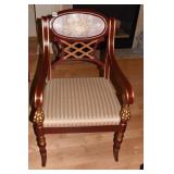 HAND PAINTED ARMCHAIR, STRIPED UPHOLSTERED SEAT,