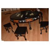 ORNATE OVAL ORIENTAL DESIGN TABLE WITH SIX GUEST