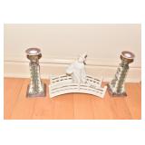 ORIENTAL FIGURE ON BRIDGE GLAZED PORCELAIN, PAIR