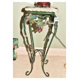 WROUGHT IRON PLANT STAND WICKER AND GLASS TOP