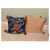 TWO PILLOWS, ONE DARK BLUE ORIENTAL