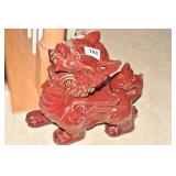 FOO DOG MODERN RED GLAZED PORCELAIN 11"H 12"W