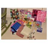 GIFT BAGS, CHRISTMAS ORNAMENTS, BELLS, RIBBON