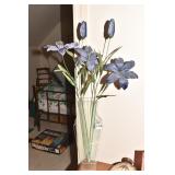 GLASS VASE WITH ARTIFICIAL FLOWERS 14" H