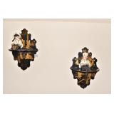 HAND PANTED WALL SHELF 15", TWO PLASTER FIGURES