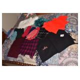 ASSORTED GLOVES AND SCARVES AND SILVER BAGS