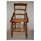WALNUT CANED SEAT CARVED CHAIR W/ HIP RAILS