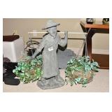 ASIAN MAN WITH PLANTERS GARDEN STATUE 25"H 25"W