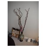 GLAZED ORIENTAL VASE WITH PEDESTAL, WOOD WREATHS