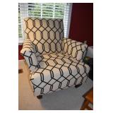 UPHOLSTERED CHAIR BLUE AND IVORY 35"H 35"W 31"D A