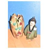 ASIAN FIGURE AND VASE HAS CRACKED PIECE