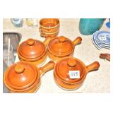 BROWN AND WHITE COVERED BOWLS