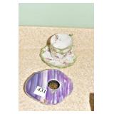 FLOWER FROG AND TEA CUP AND SAUCER