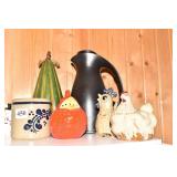 COFFEE PITCHER SMALL CROCK, ROOSTER ETC
