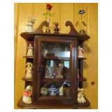 SMALL WALL CURIO CABINET 17"H WITH CONTENTS SMALL