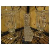 TWO LARGE CANDLE HOLDERS MATCHING, FOSTORIA VASE