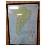 FRAMED MAP OF SOUTH AMERICA AND CRATER LAKE