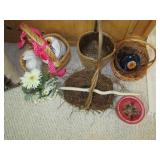 GROUP OF BASKETS, VASE WITH FLOWERS
