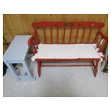 RED PAINTED BENCH AND PAINTED GRAY TABLE