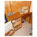 SINGER SEWING MACHINE WITH CABINET AND CONTENTS