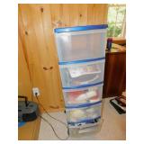 FIVE DRAWER STORAGE UNIT ON WHEELS CONTENTS OF