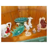 PITCHER, ANGELS, LEAF DISH WITH BIRDS, FIGURINES
