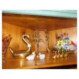 CANDELABRA, BRASS SWANS WALKING, LARGE PAIR OF