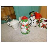 GROUP OF CHRISTMAS CERAMIC PITCHERS, COOKIE JAR